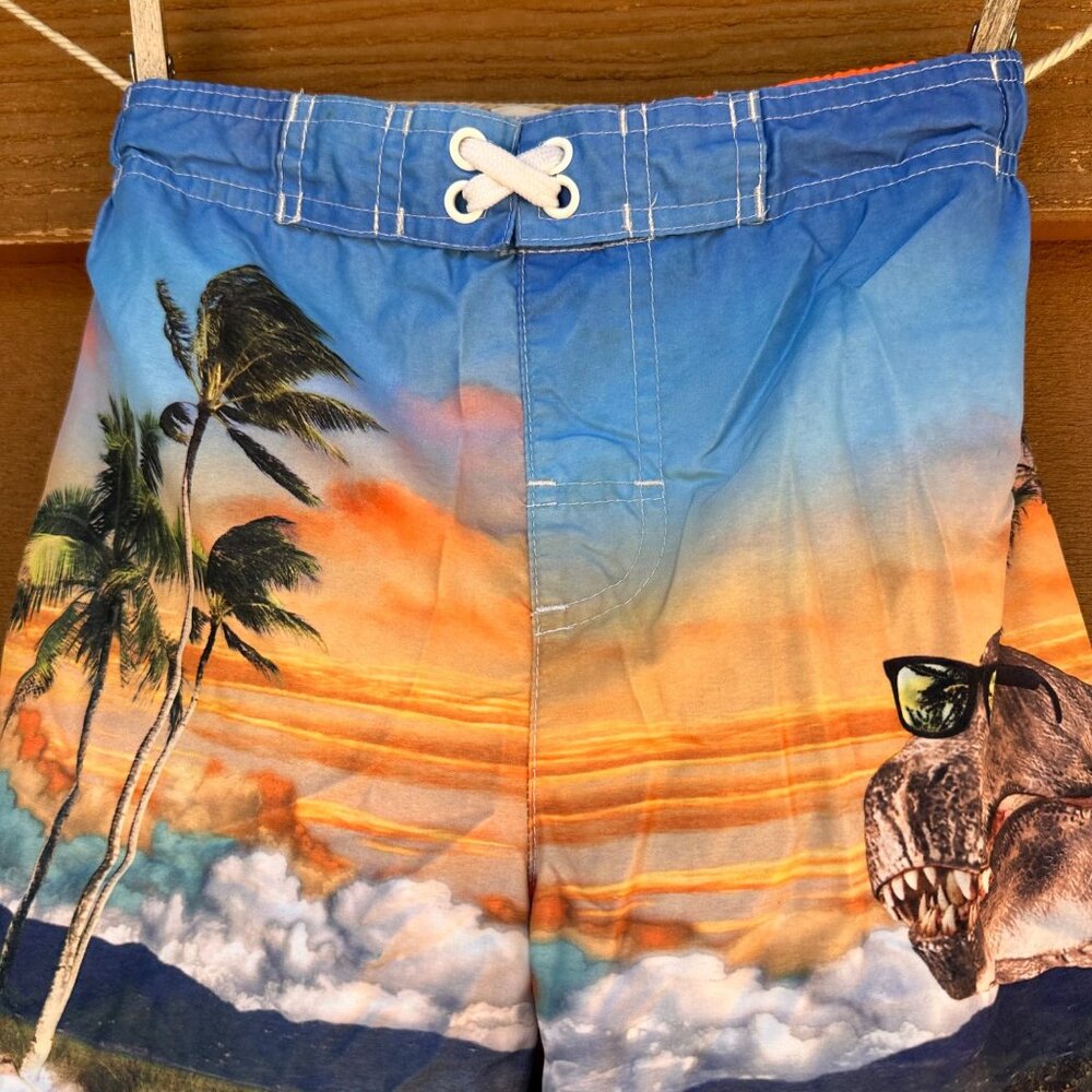 OP Boys Dinosaur Swim Trunks Size M 8 Tropical Sunset & Surf Scene Polyester - Picture 4 of 9